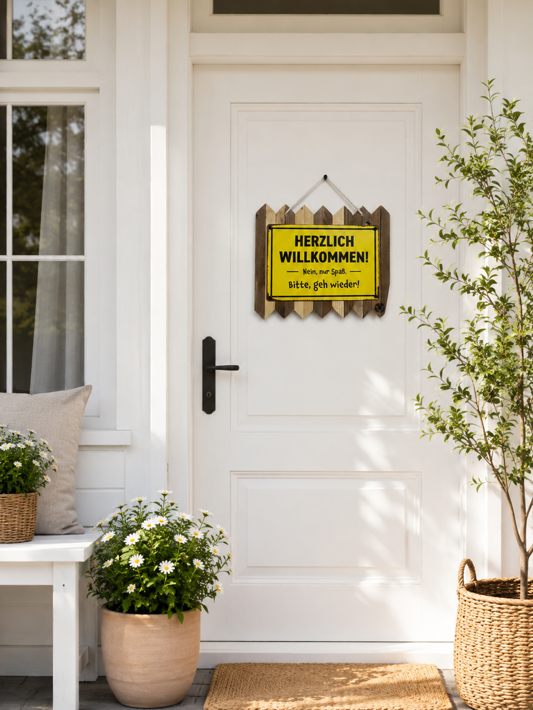 Blechschild mit Spruch | Lustiges Türschild | Herzlich Willkommen | Haustür Deko | Vintage auf Altholz
