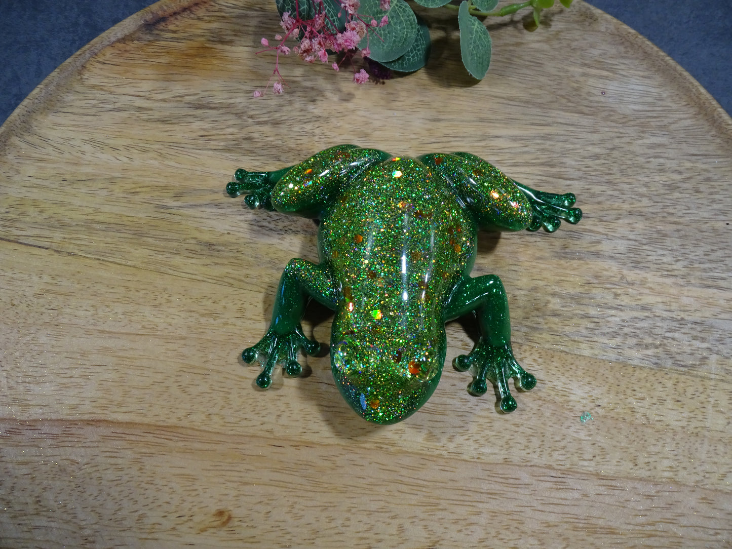 Frog decorative figure made of synthetic resin | Handmade | Glitter and color selectable