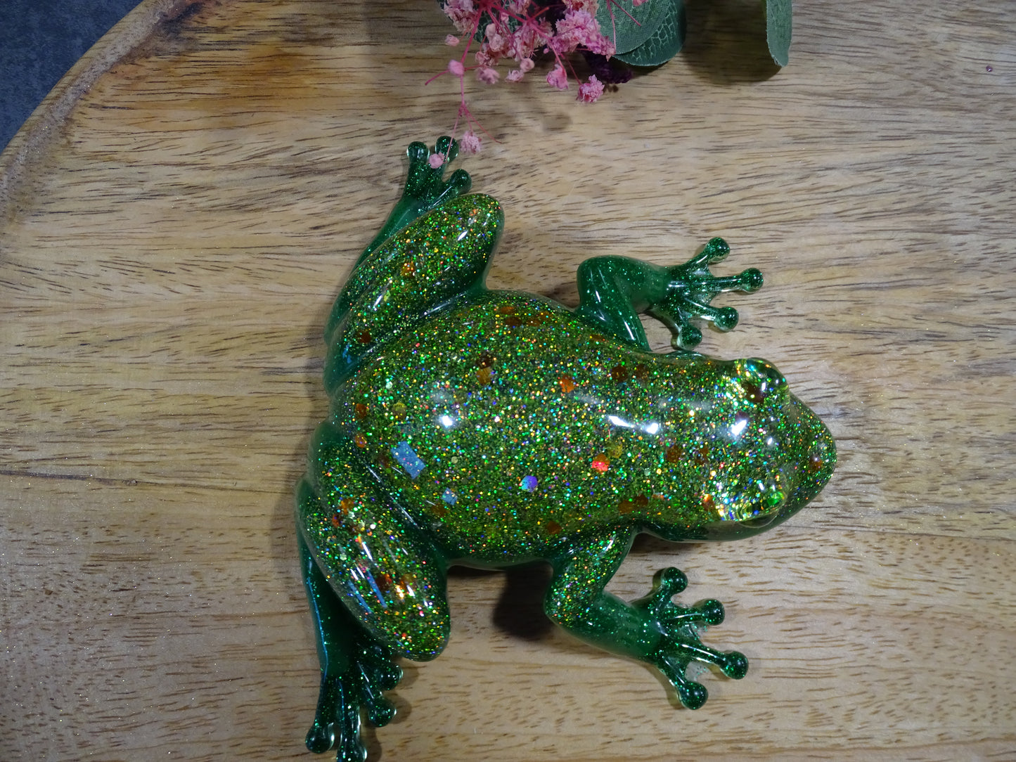 Frog decorative figure made of synthetic resin | Handmade | Glitter and color selectable