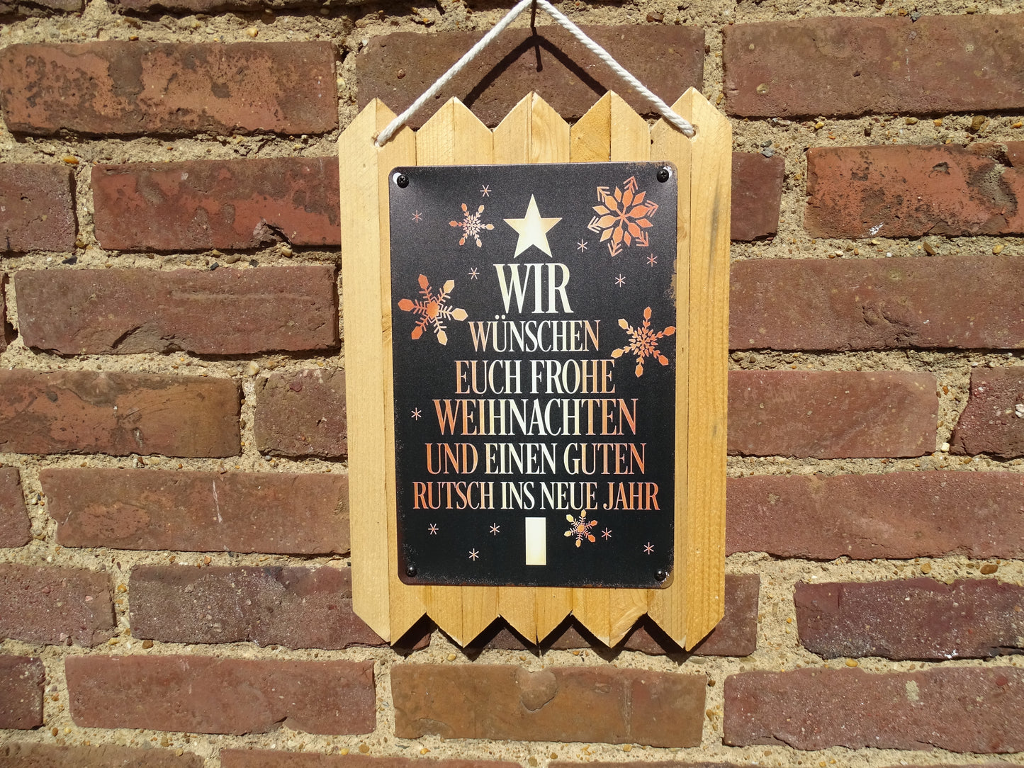 Wir wünschen Euch Frohe Weihnachten -   Blechschild personalisiert handgefertigt auf Altholz