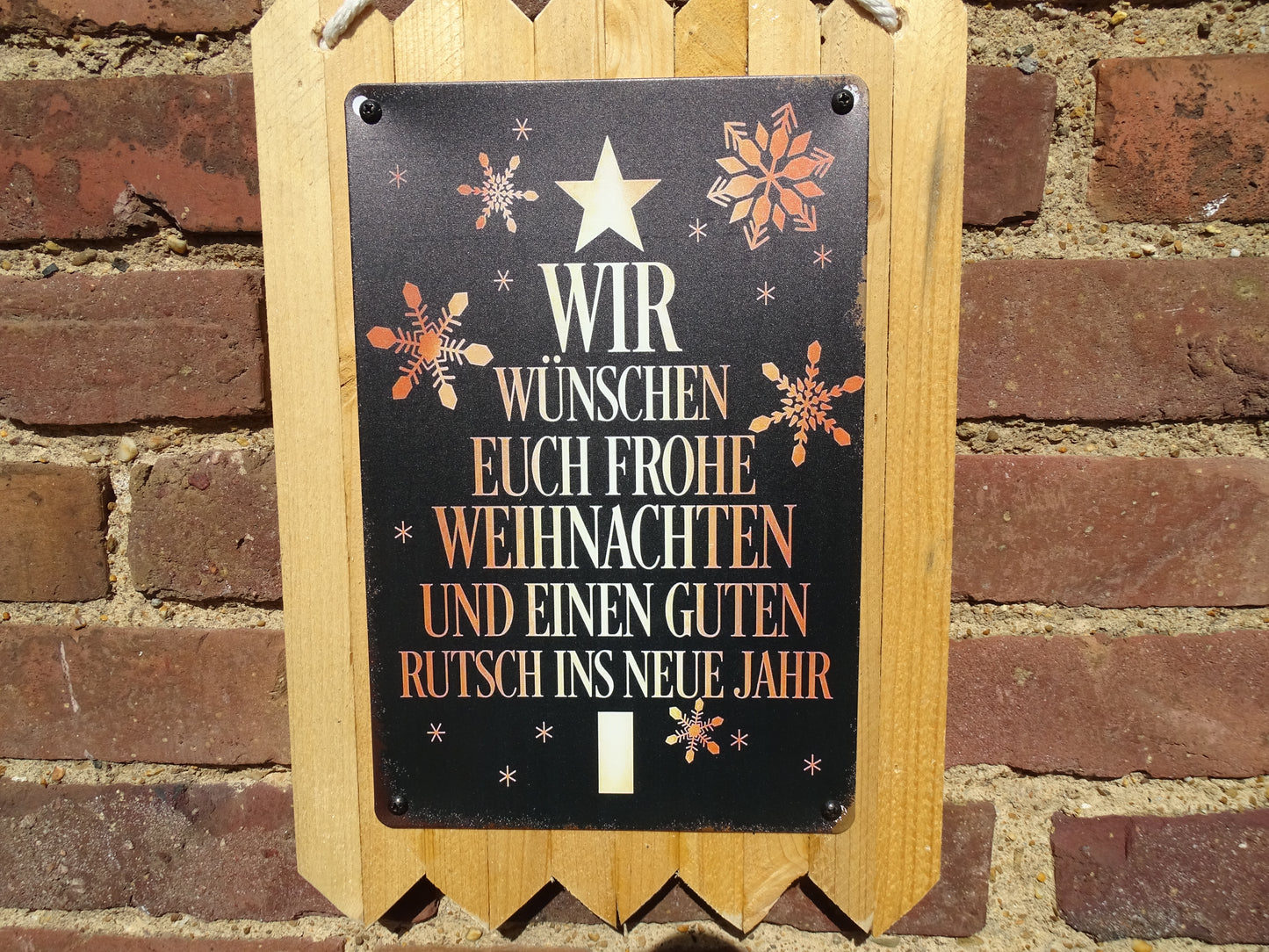 Wir wünschen Euch Frohe Weihnachten -   Blechschild personalisiert handgefertigt auf Altholz