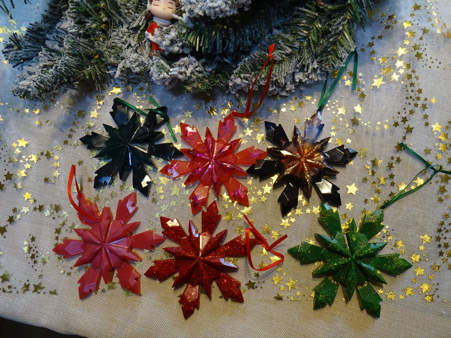 Große Sterne-Baumschmuck  Set– Weihnachtsanhänger in Gold, Silber, Rot & Champagner-Beige,grün