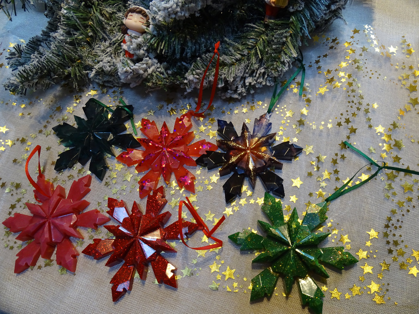 Große Sterne-Baumschmuck  Set– Weihnachtsanhänger in Gold, Silber, Rot & Champagner-Beige,grün