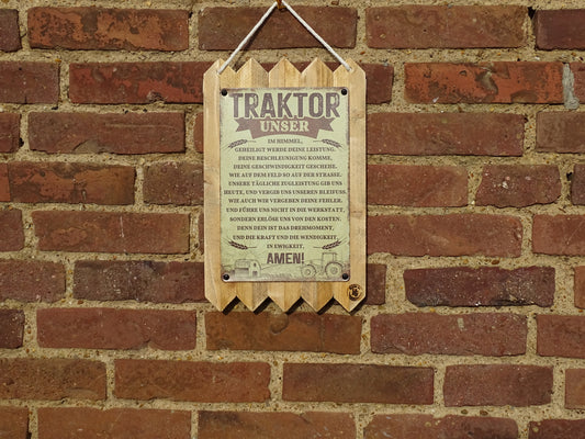 Blechschild auf Altholz das Traktor Unser lustige Vintage Wanddeko und Geschenkidee 40 x 25 cm