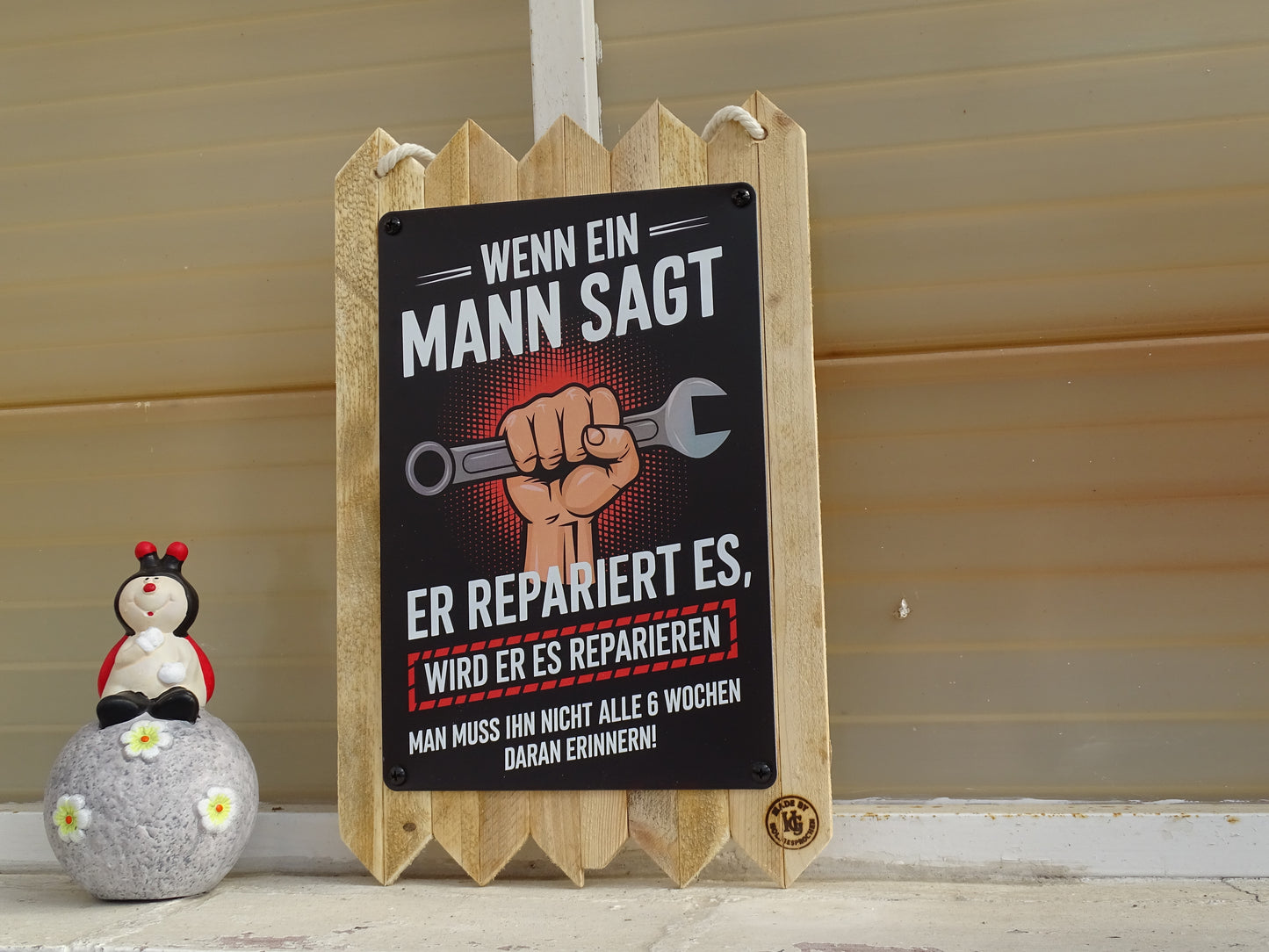 Blechschild - Wenn ein Mann sagt er repariert es,wird er es reparieren., auf Altholz Geschenkidee 40 x 25 cm