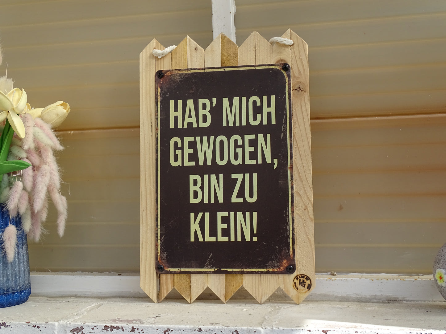 Lustiges WC Schild – Hab mich gewogen, bin zu klein – Blechschild Badezimmer – Gäste WC Deko – Humor Geschenk – Altholz Vintage