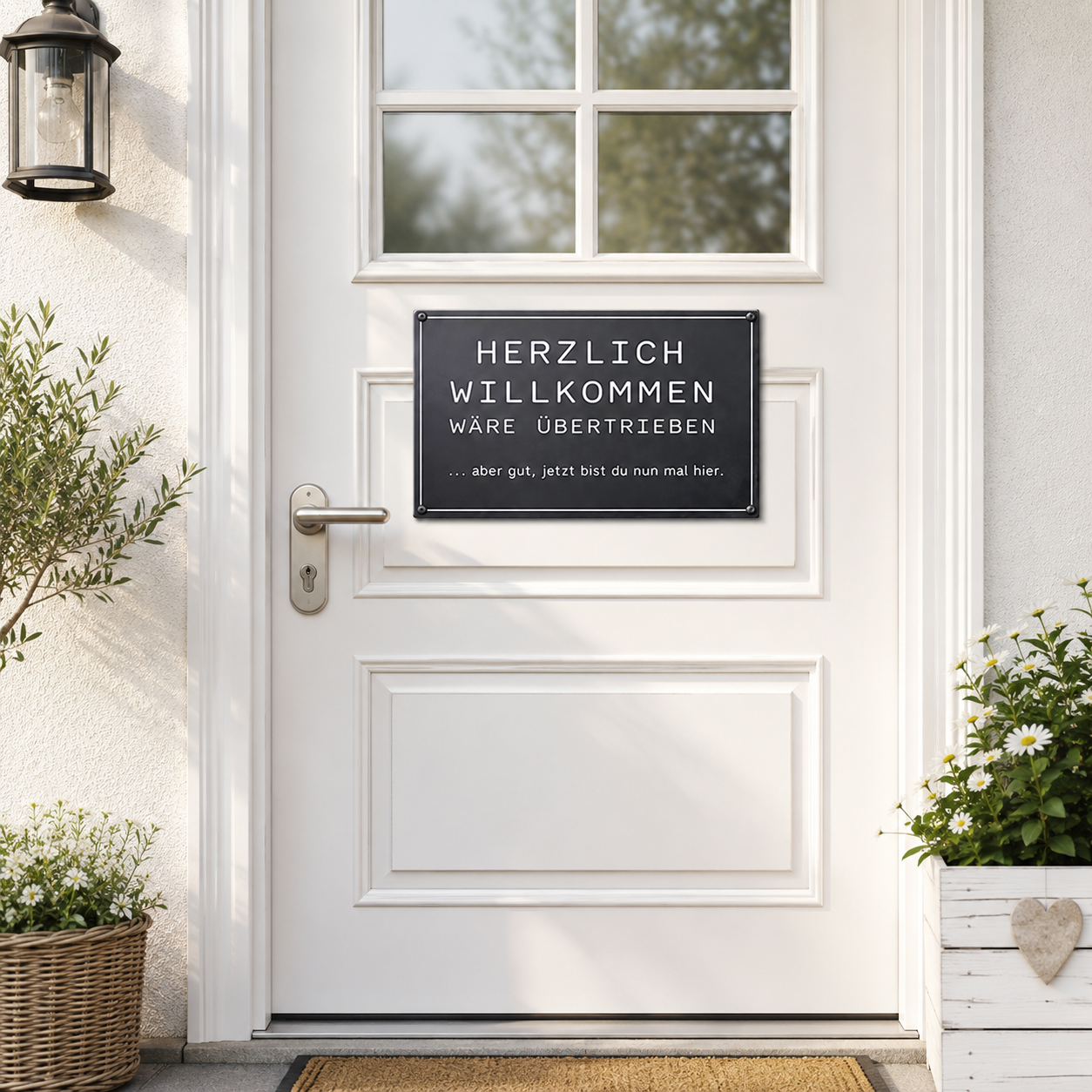 Lustiges Blechschild Haustür – Willkommen Schild – Frecher Spruch – Geschenk zum Einzug – Tür Deko