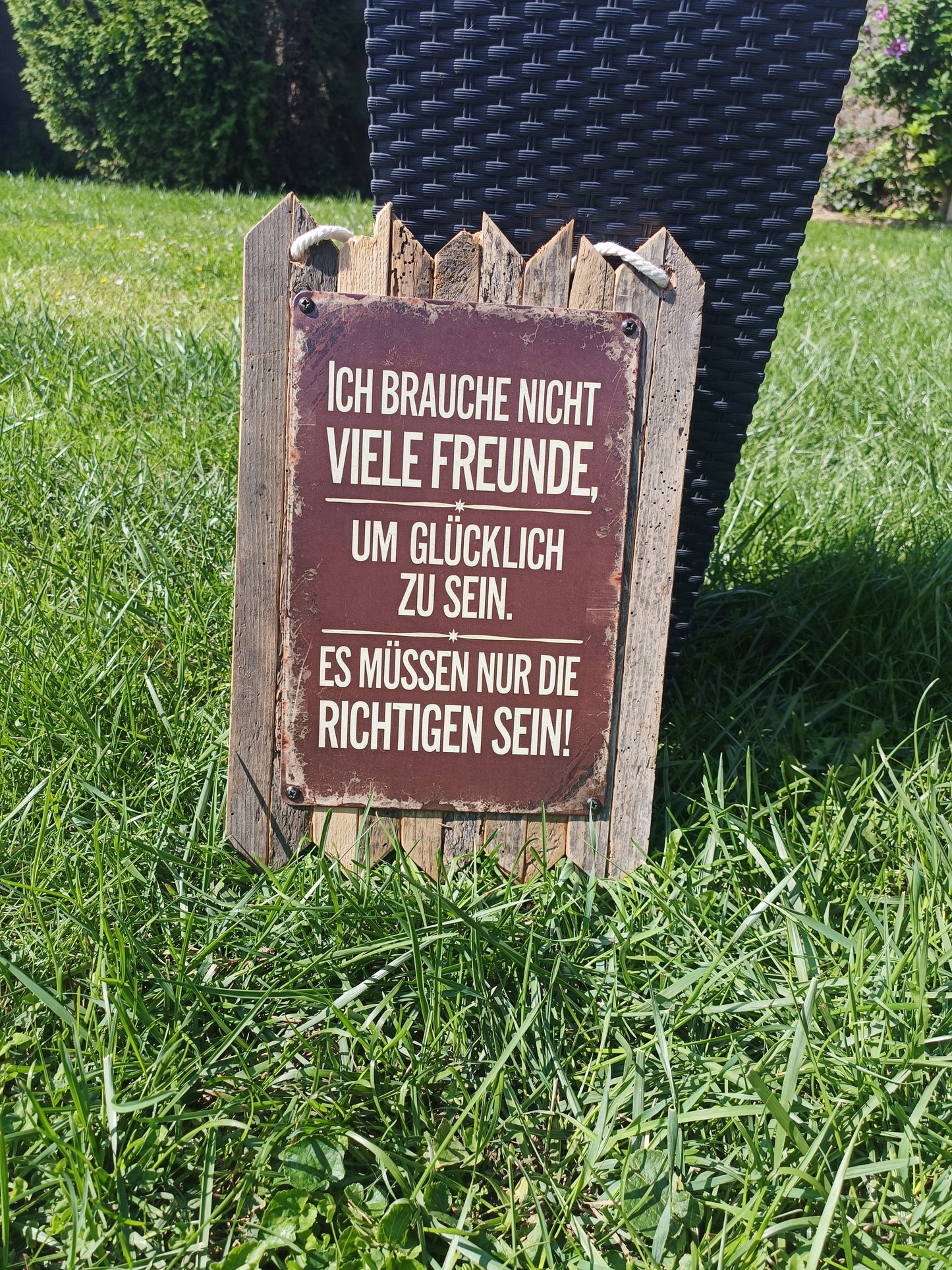 Blechschild " Ich brauche nicht viele Freunde " Handgefertigt auf Altholz