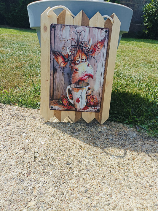 Blechschild " Kuh müde " nicht ansprechen bevor der Kaffee wirkt - Handgefertigte Küchen Deko auf Altholz