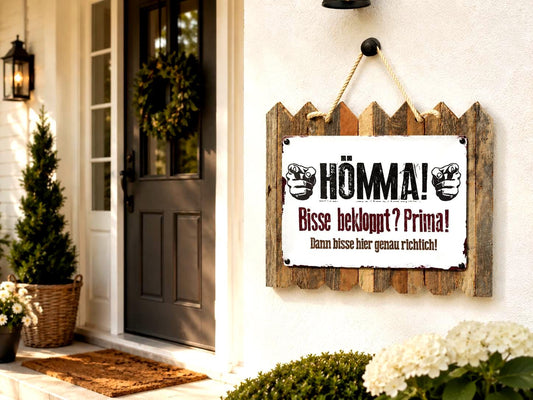 Willkommen Schild lustig – Blechschild Haustür Deko – HÖMMA Bisse bekloppt? Prima! – Eingang Humor Geschenk