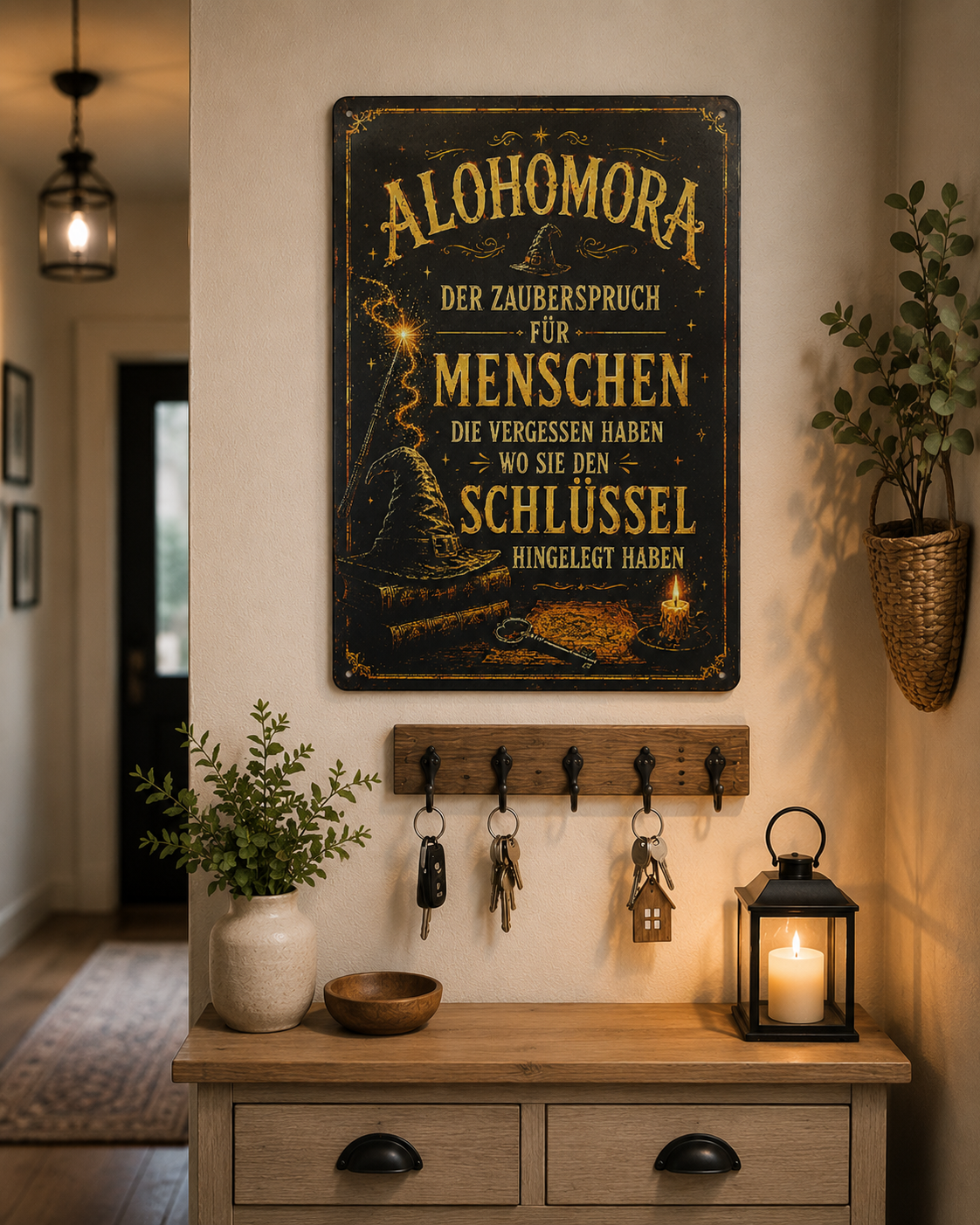 Alohomora Blechschild – Der Zauberspruch für vergessene Schlüssel | Flur Deko | Schlüsselbrett | Geschenkidee