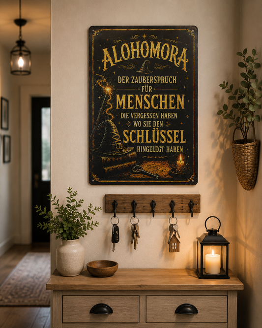 Alohomora Blechschild – Der Zauberspruch für vergessene Schlüssel | Flur Deko | Schlüsselbrett | Geschenkidee