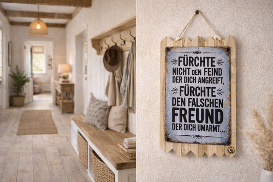 Blechschild Spruch – Nachdenklicher Spruch Wanddeko – Geschenk Idee mit Bedeutung – Altholz Schild Vintag