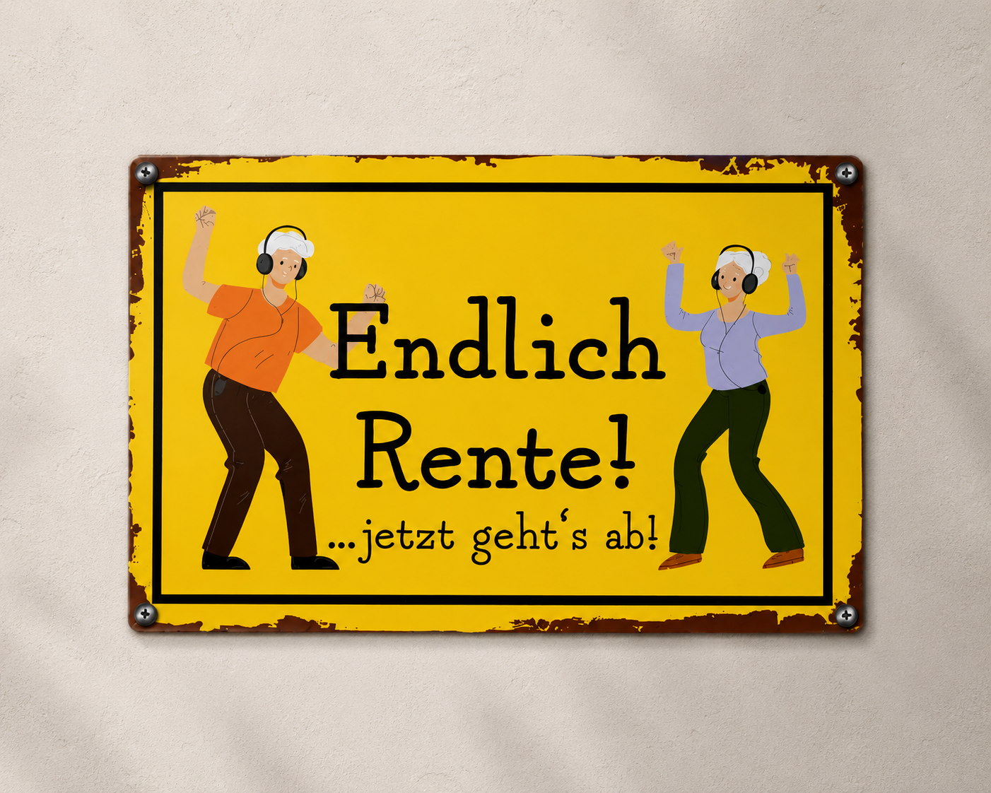 Lustiges Blechschild Rente  - Endlich Rente – Geschenke zum Ruhestand  Frecher Spruch – Geschenk zur Rente – Tür Deko