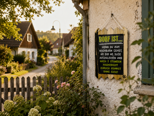 Lustiges Blechschild Spruch Türschild Lustiges Schild Dorfleben – Geschenk für Dorfbewohner & Nachbarn