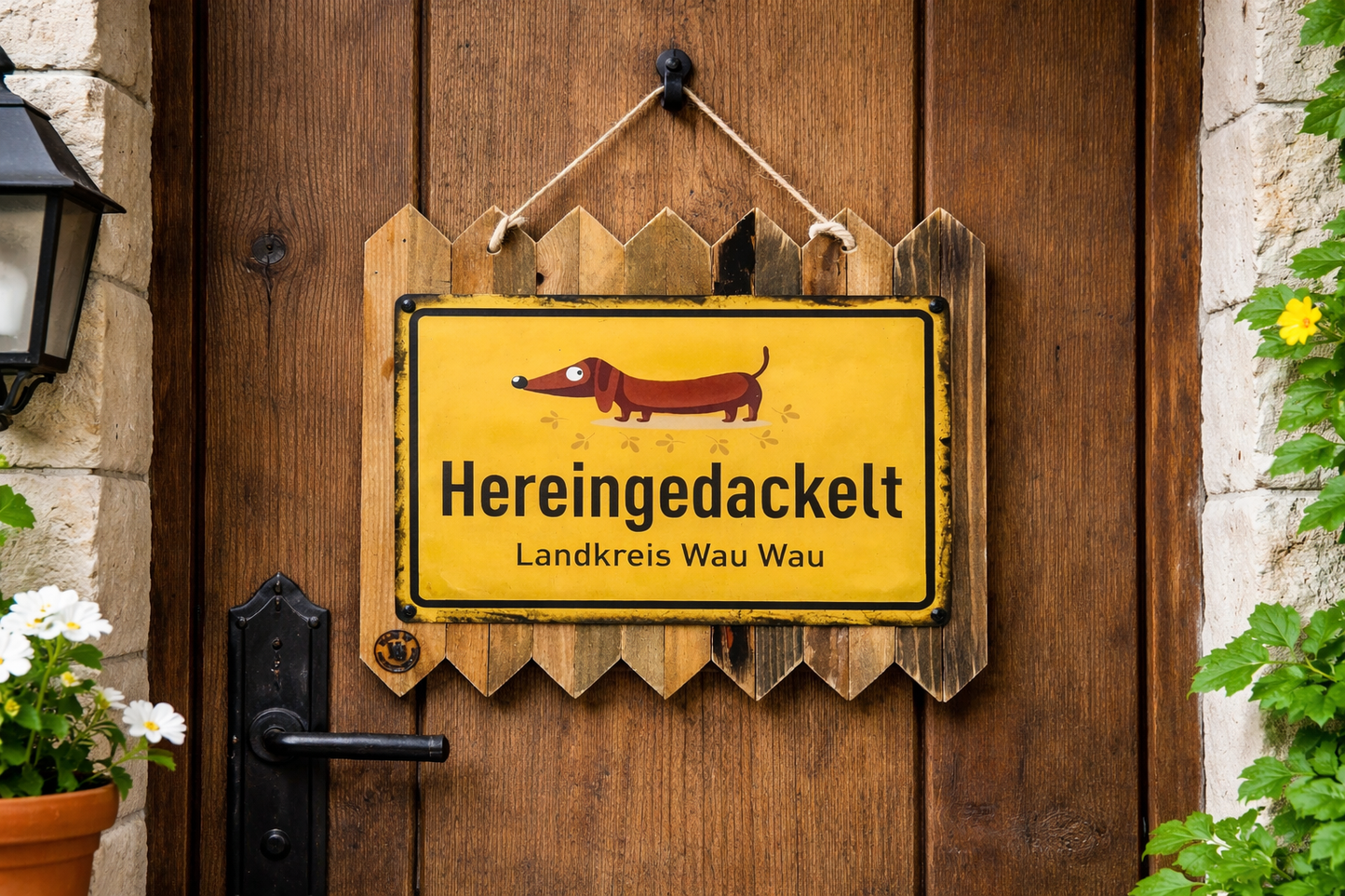 Lustiges Türschild Hund – Hereingedackelt – Eingang Deko – Blechschild Vintage – Hundefan Geschenk