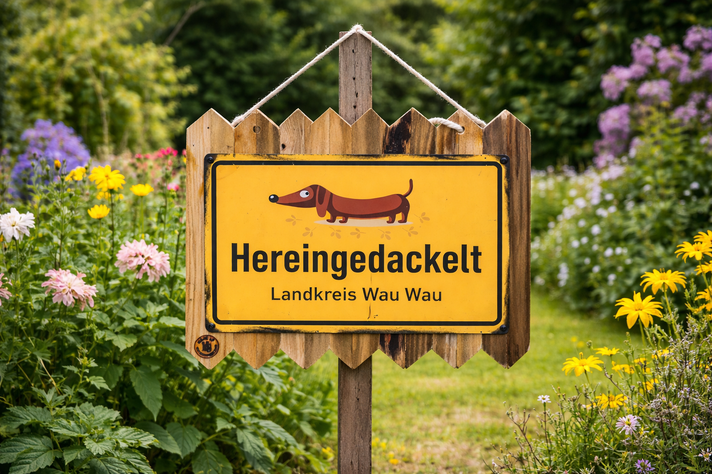 Lustiges Türschild Hund – Hereingedackelt – Eingang Deko – Blechschild Vintage – Hundefan Geschenk