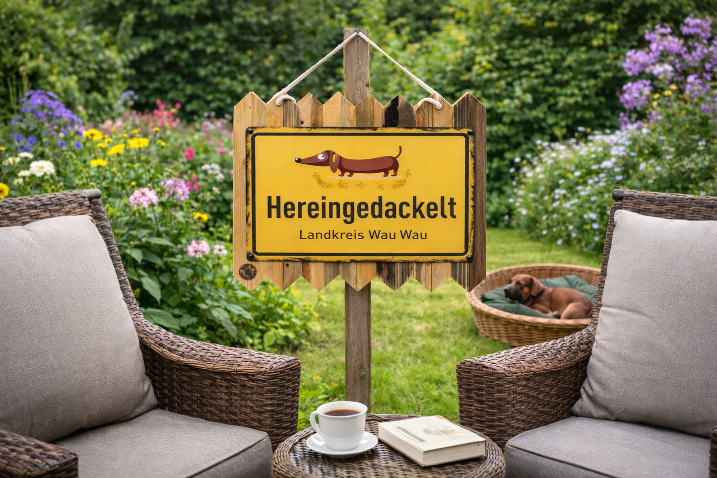 Lustiges Türschild Hund – Hereingedackelt – Eingang Deko – Blechschild Vintage – Hundefan Geschenk