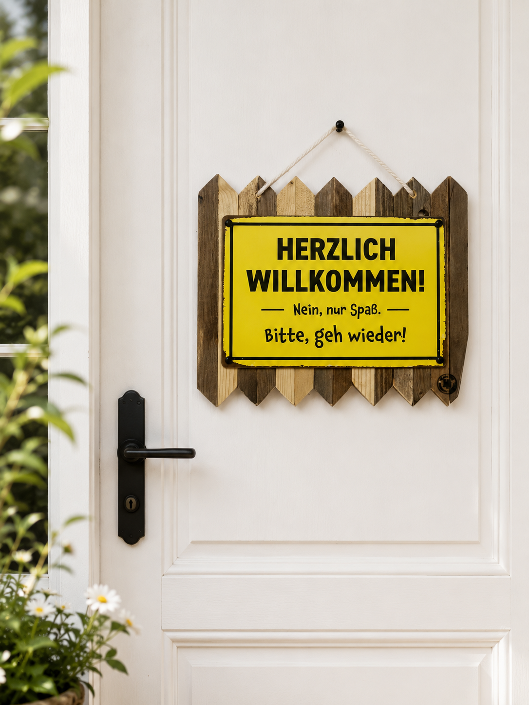 Blechschild mit Spruch | Lustiges Türschild | Herzlich Willkommen | Haustür Deko | Vintage auf Altholz