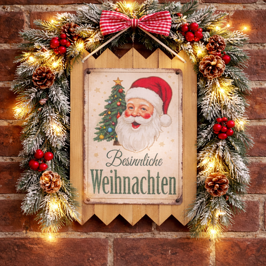 Blechschild Weihnachten – ‚Besinnliche Weihnachten‘ | Vintage Weihnachtsschild, Handmade Wanddeko auf Altholz