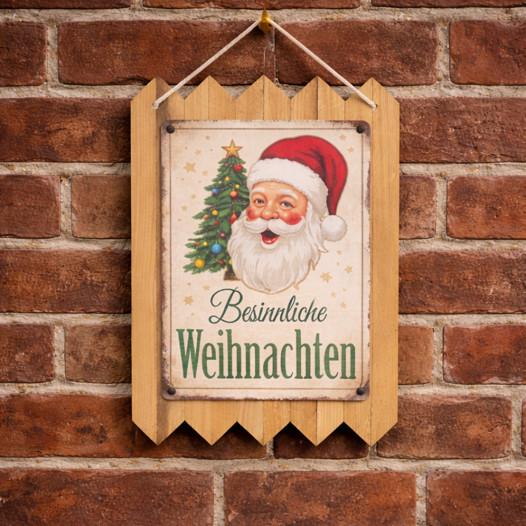 Blechschild Weihnachten – ‚Besinnliche Weihnachten‘ | Vintage Weihnachtsschild, Handmade Wanddeko auf Altholz