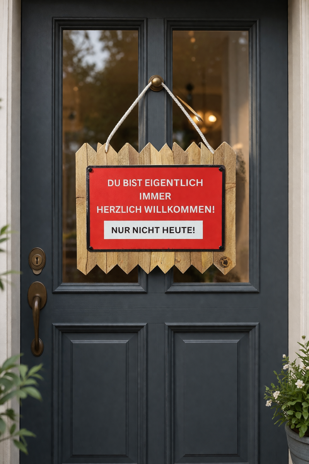 Lustiges Türschild Willkommen – nur nicht heute | Witzige Haustür Deko | Geschenk Einzug, Nachbarn, Freunde | Blechschild auf Holz