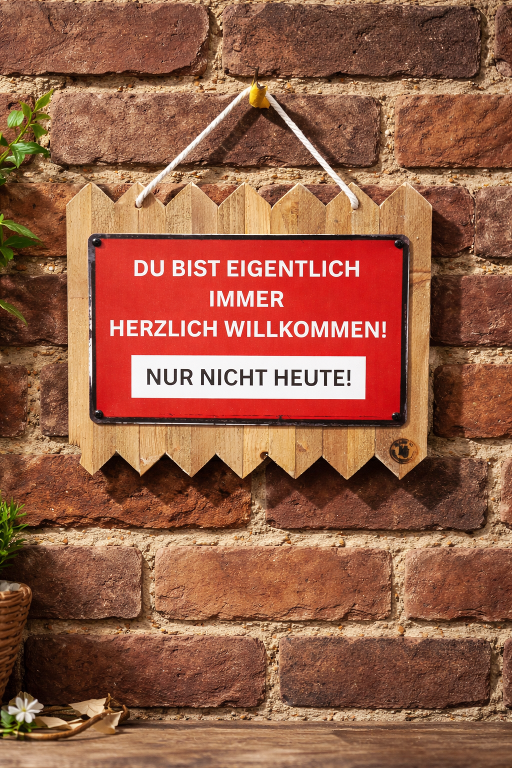 Lustiges Türschild Willkommen – nur nicht heute | Witzige Haustür Deko | Geschenk Einzug, Nachbarn, Freunde | Blechschild auf Holz