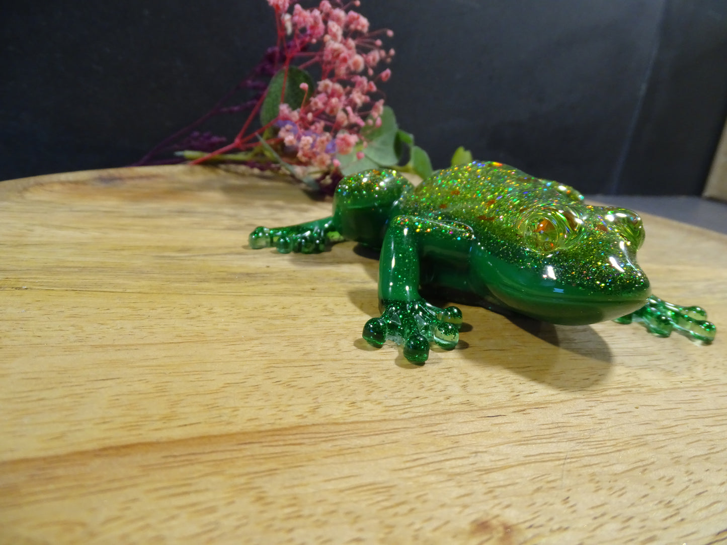 Frosch Dekofigur aus Kunstharz | Handgemacht | Glitzer  und Farbe wählbar