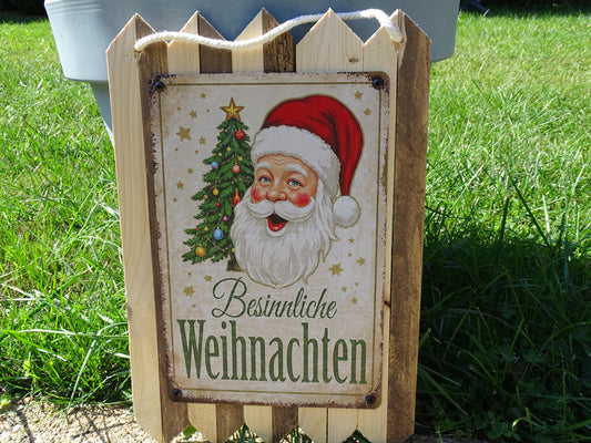 Blech­schild auf echtem Altholz – Motiv „Besinnliche Weihnachten