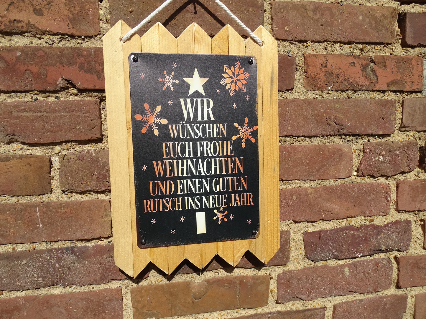 Wir wünschen Euch Frohe Weihnachten -   Blechschild personalisiert handgefertigt auf Altholz