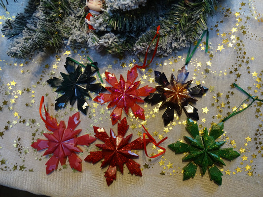 Große Sterne-Baumschmuck  Set– Weihnachtsanhänger in Gold, Silber, Rot & Champagner-Beige,grün