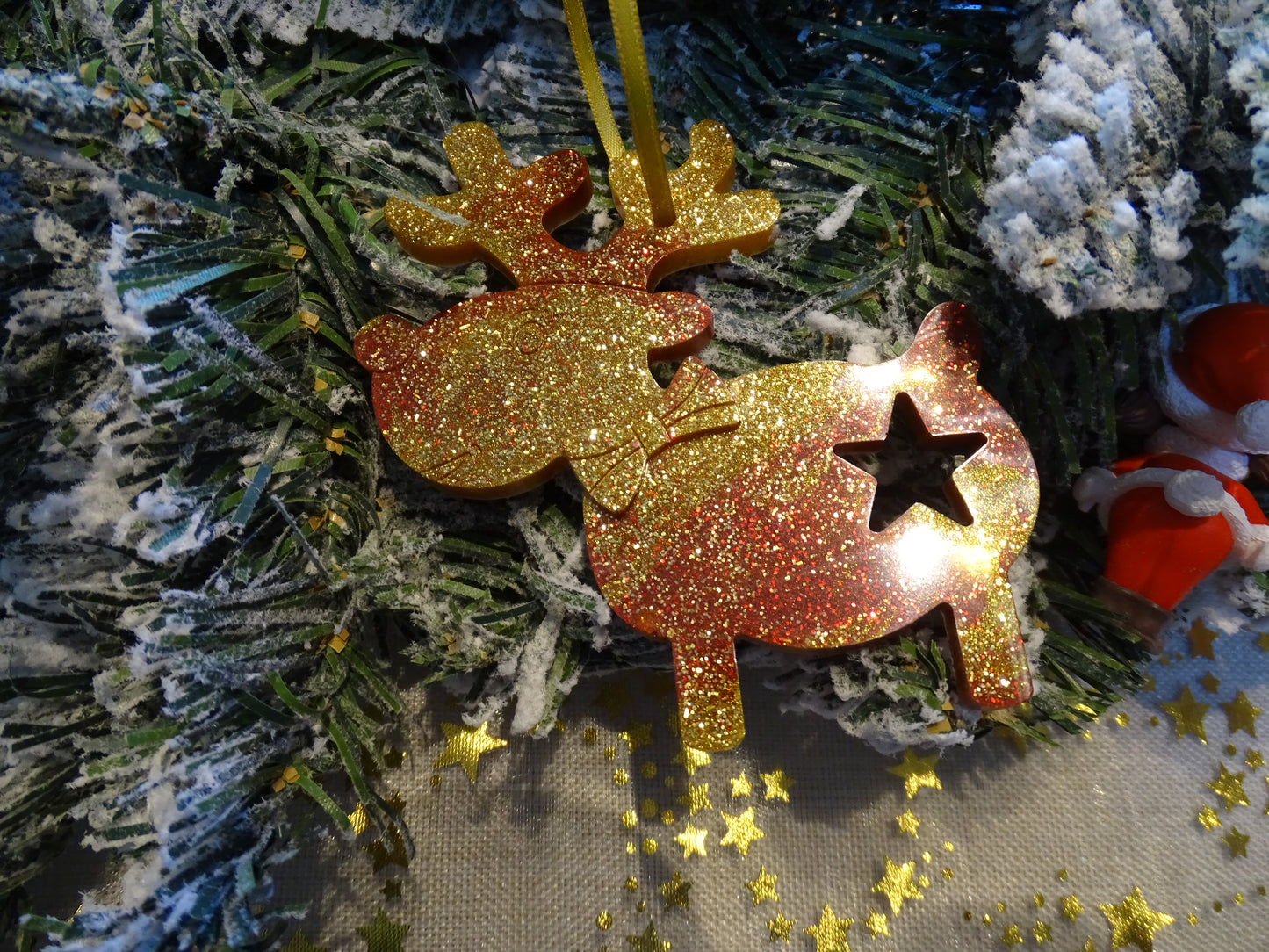 Großer Rentier-Baumschmuck – Weihnachtsanhänger in Gold, Silber, Rot & Champagner-Beige und weiß-lila