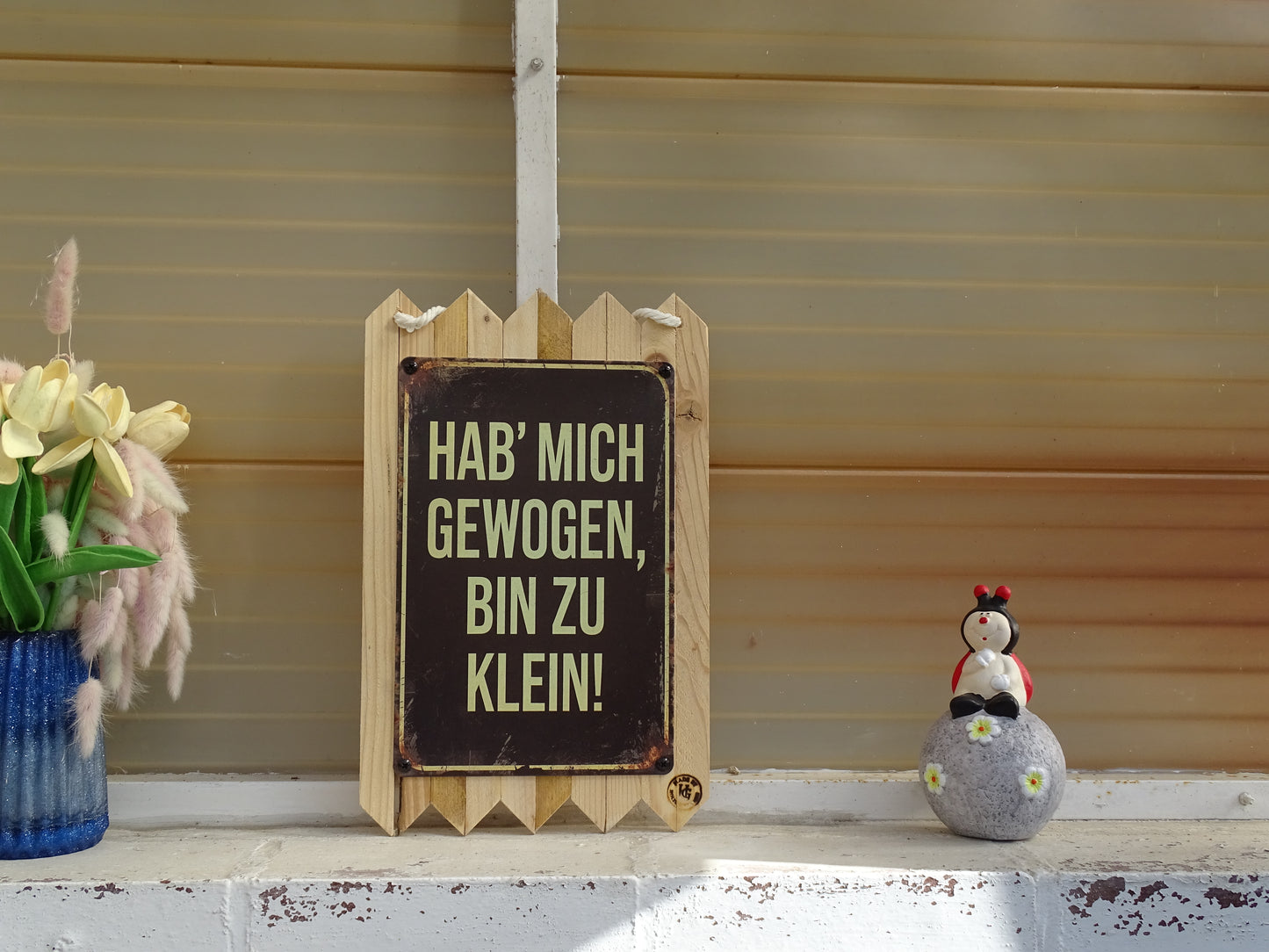 Lustiges WC Schild – Hab mich gewogen, bin zu klein – Blechschild Badezimmer – Gäste WC Deko – Humor Geschenk – Altholz Vintage