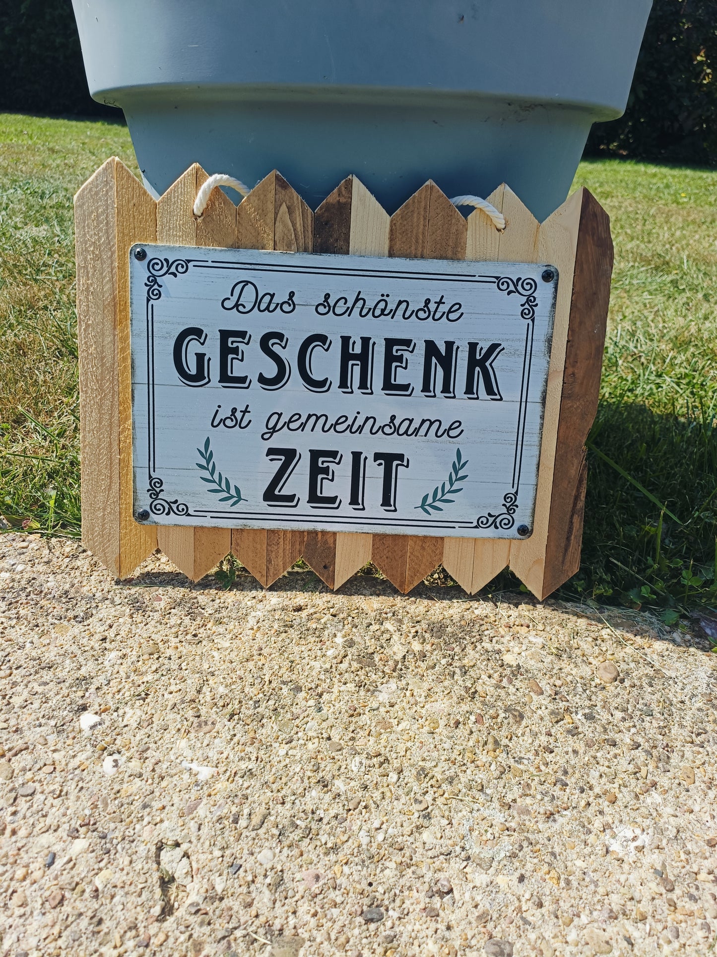 Blechschild  „Das schönste Geschenk ist gemeinsame Zeit, auf Altholz