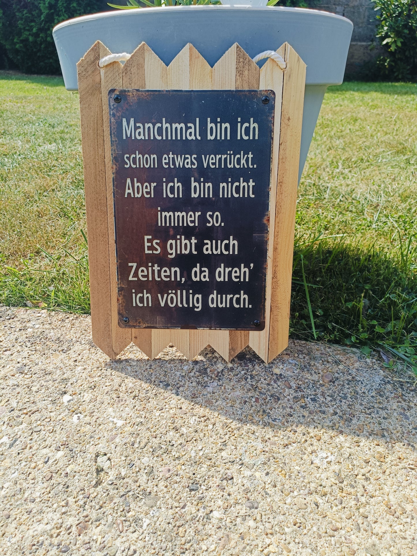 Blechschild " Manchmal bin ich verrückt " Handgefertigt auf Altholz