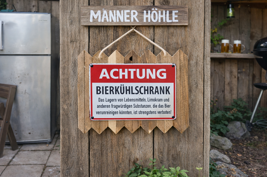 Lustiges Blechschild Spruch Garage – Männer Geschenk – Werkstatt Deko lustig – Bier Kühlschrank Schild – Vatertag Geschenk – Altholz