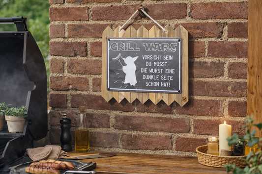 Blechschild Spruch BBQ – „Grill Wars“ – Lustiges BBQ & Grill Deko-Schild Outdoor Küche