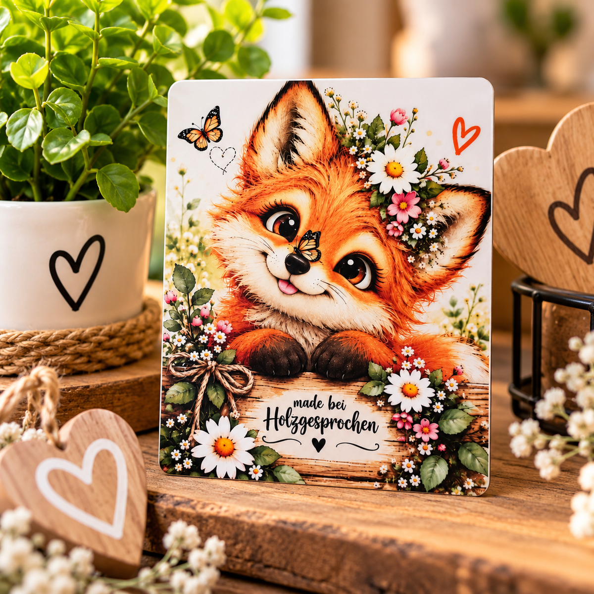 Kühlschrankmagnet Fuchs | Niedlicher Fuchs mit Blumen | 8x10 cm | Geschenk für Tierliebhaber | Fuchs Deko | Made by Holzgesprochen