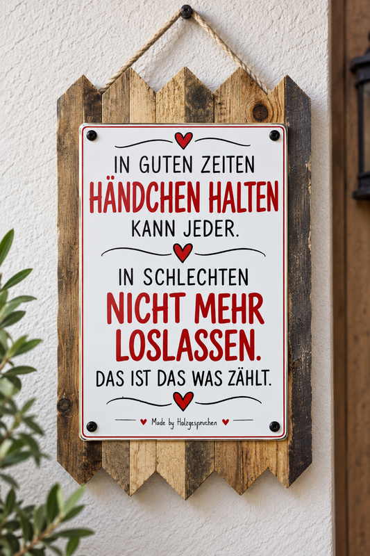 Blechschild  mit Spruch Liebesspruch Händchen halten Geschenke zur Hochzeit - Lebensweisheiten - Paar Dekoration