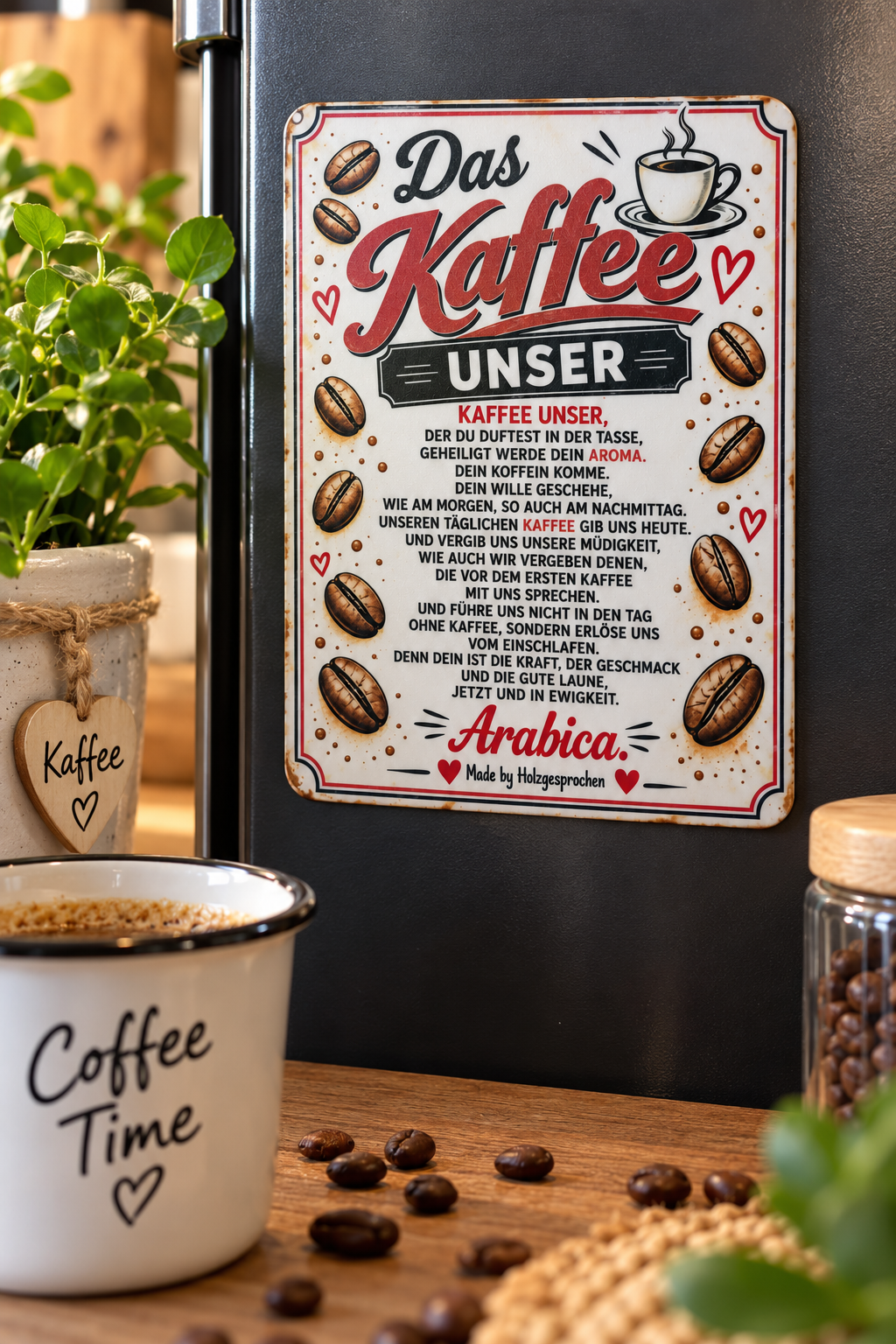 Kühlschrankmagnet Kaffee | Lustiger Kaffeemagnet 8x10 cm | Geschenk für Kaffeeliebhaber | Kaffee Spruch | Made by Holzgesprochen