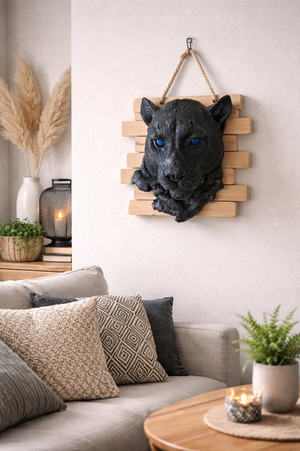 Panther Wanddeko 3D – Schwarzer Pantherkopf aus Kunstharz | Handgemachte Wanddekoration | Augenfarbe wählbar | Exklusive Panther
