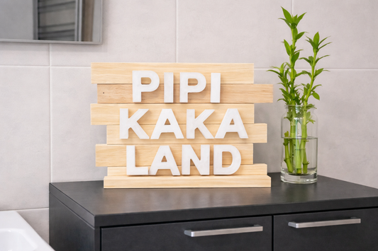 Bad-Schild | Pipi Kaka Land | Spruch Schild | WC | lustiges Altholz-Schild für Bad & WC
