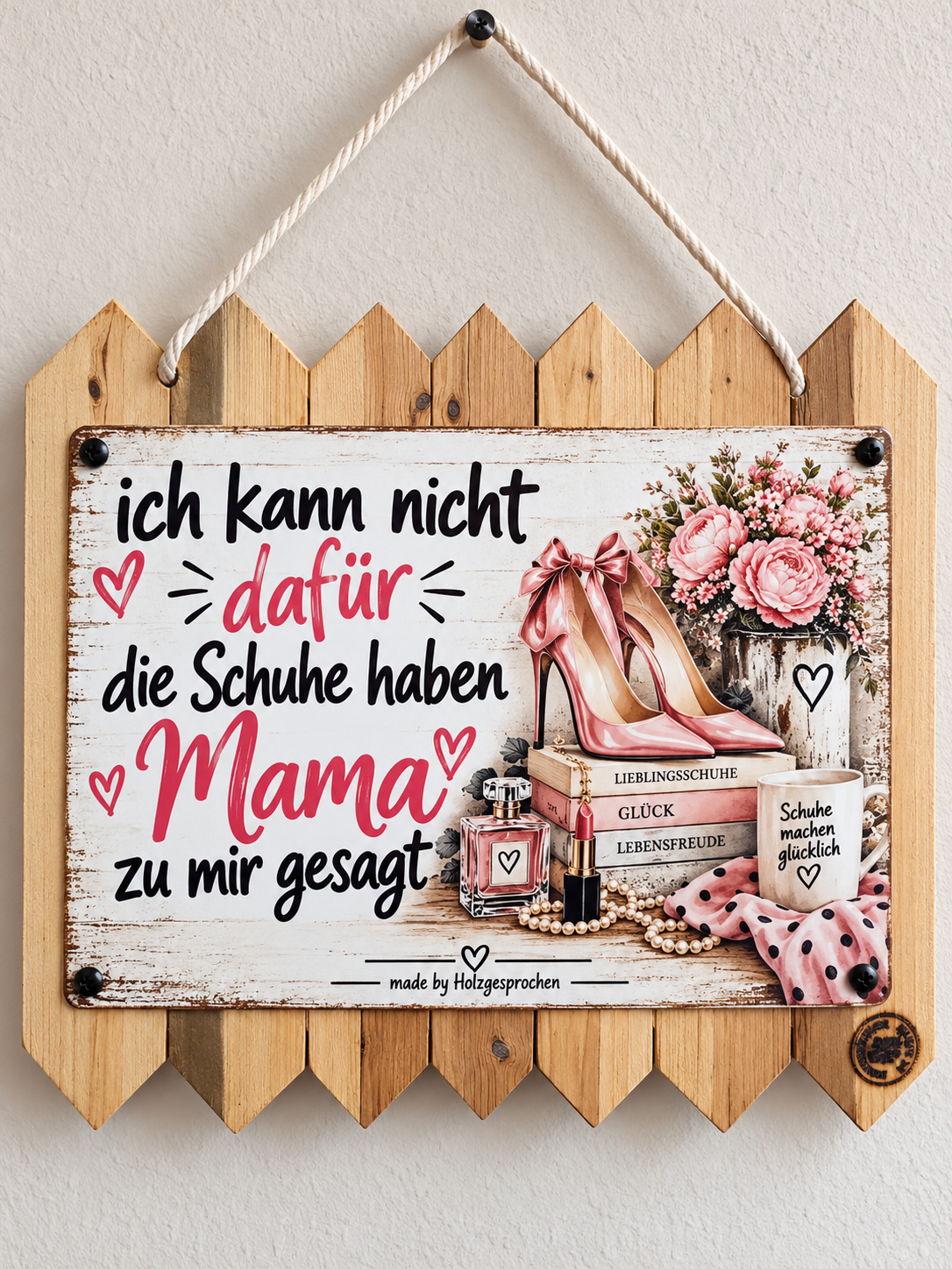 Lustiges Blechschild Frau | Die Schuhe haben Mama zu mir gesagt | Flur Deko | Schuhsammlung | Geschenk für Schuhliebhaberinnen