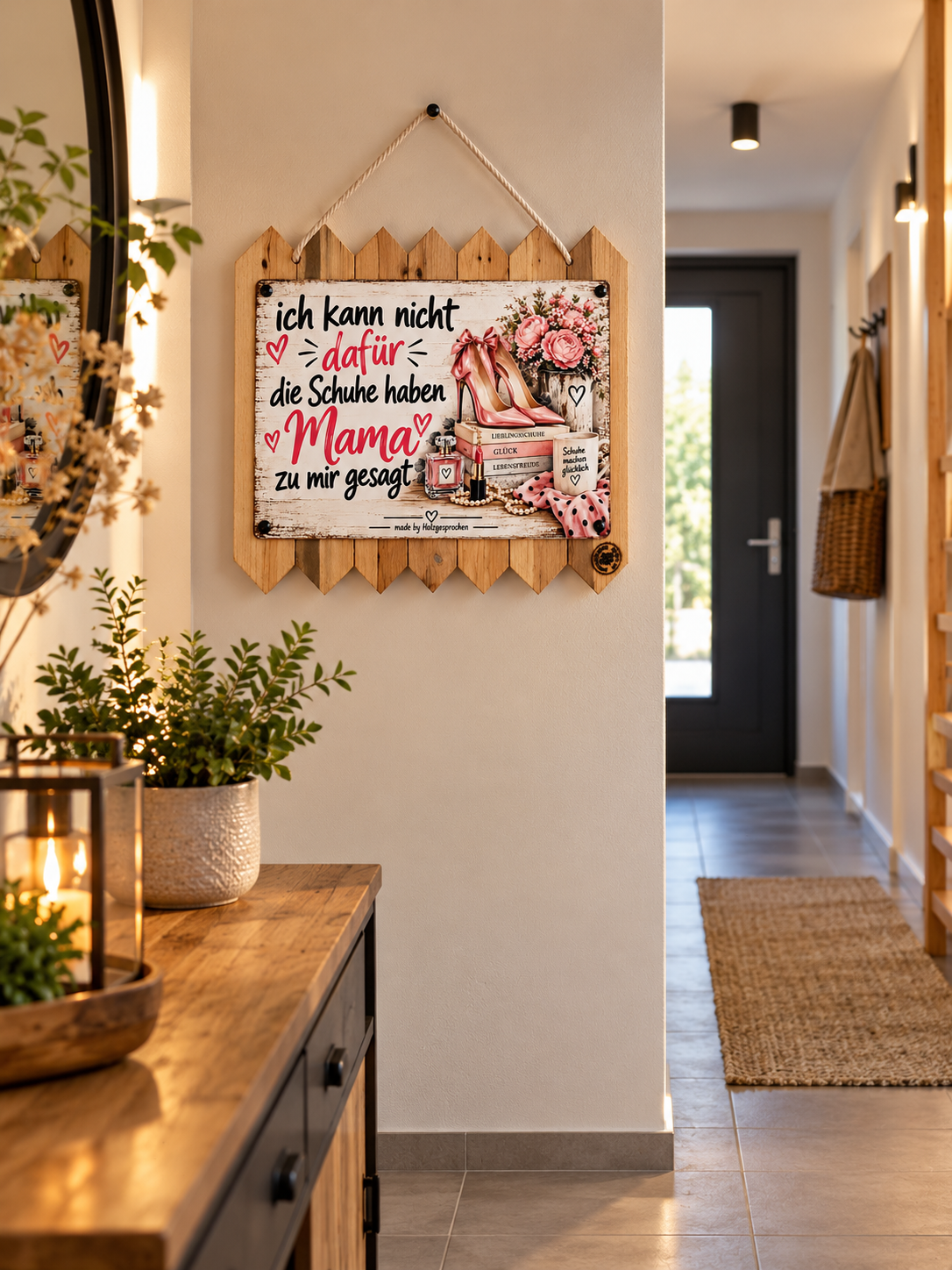 Lustiges Blechschild Frau | Die Schuhe haben Mama zu mir gesagt | Flur Deko | Schuhsammlung | Geschenk für Schuhliebhaberinnen