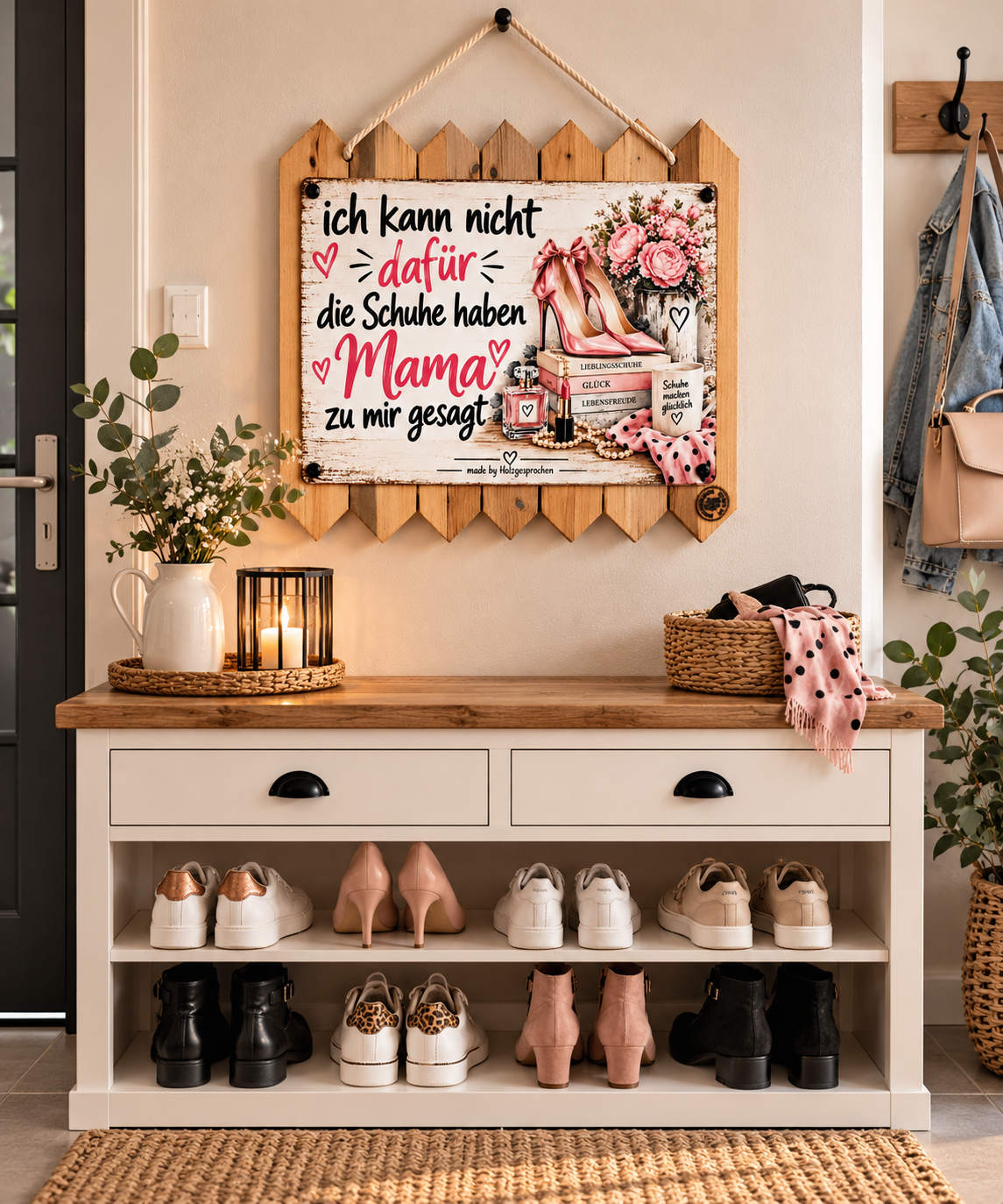 Lustiges Blechschild Frau | Die Schuhe haben Mama zu mir gesagt | Flur Deko | Schuhsammlung | Geschenk für Schuhliebhaberinnen
