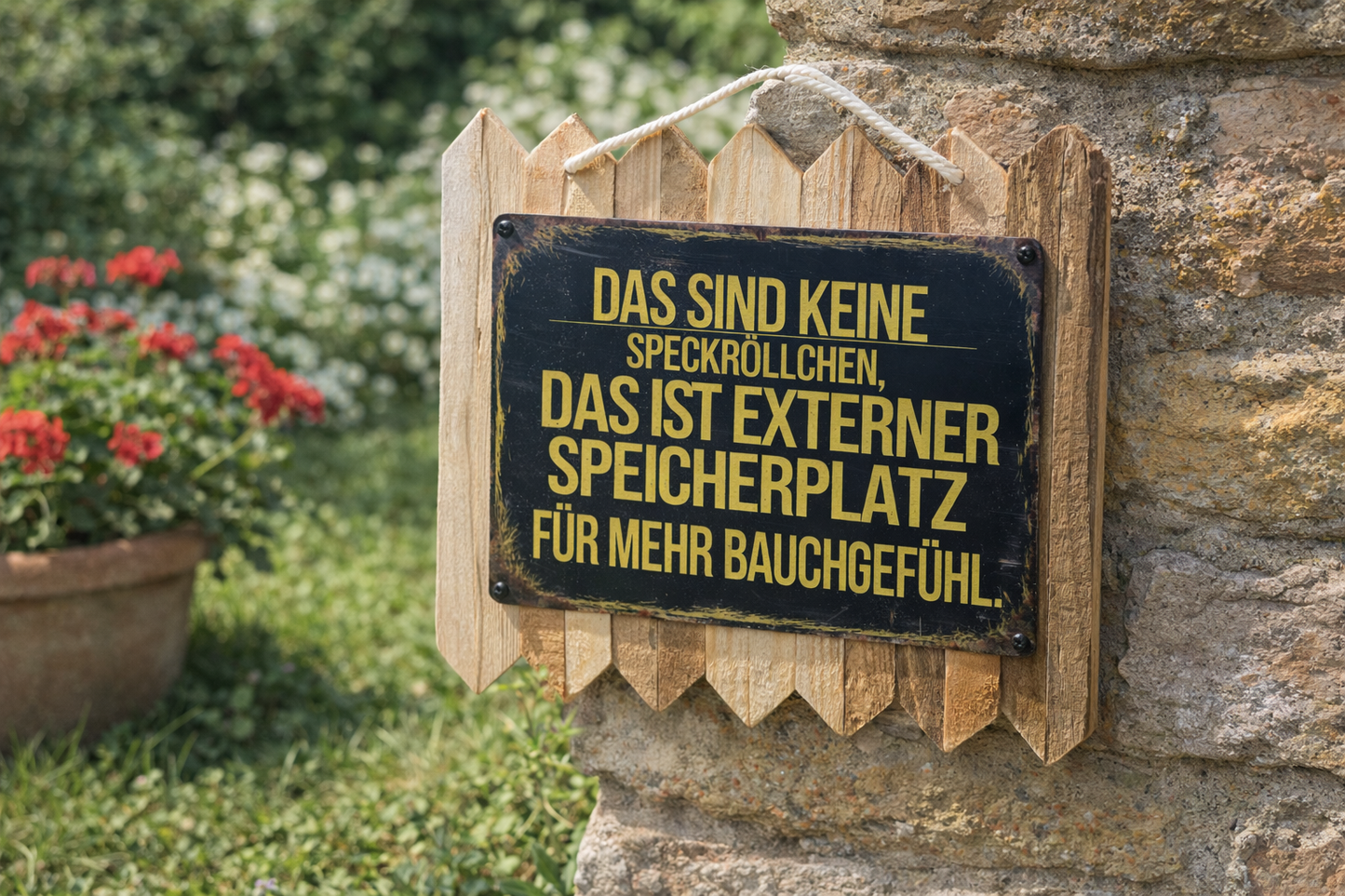 Blechschild Spruch Das sind keine Speckröllchen | Vintage Blechschild mit frechem Spruch – rustikale Wanddeko auf Altholz 35 x 25 cm