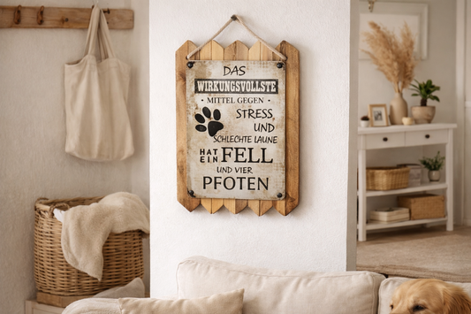Schild für Hundeliebhaber – Blechschild mit Spruch auf Altholz – Geschenk für Hundebesitzer & Tierfreunde